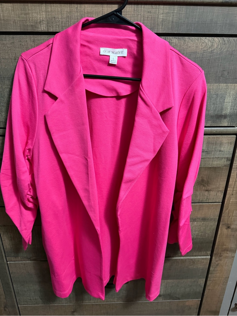Dear Scarlett Hot Pink Ruched Sleeve Open Front Blazer Size L